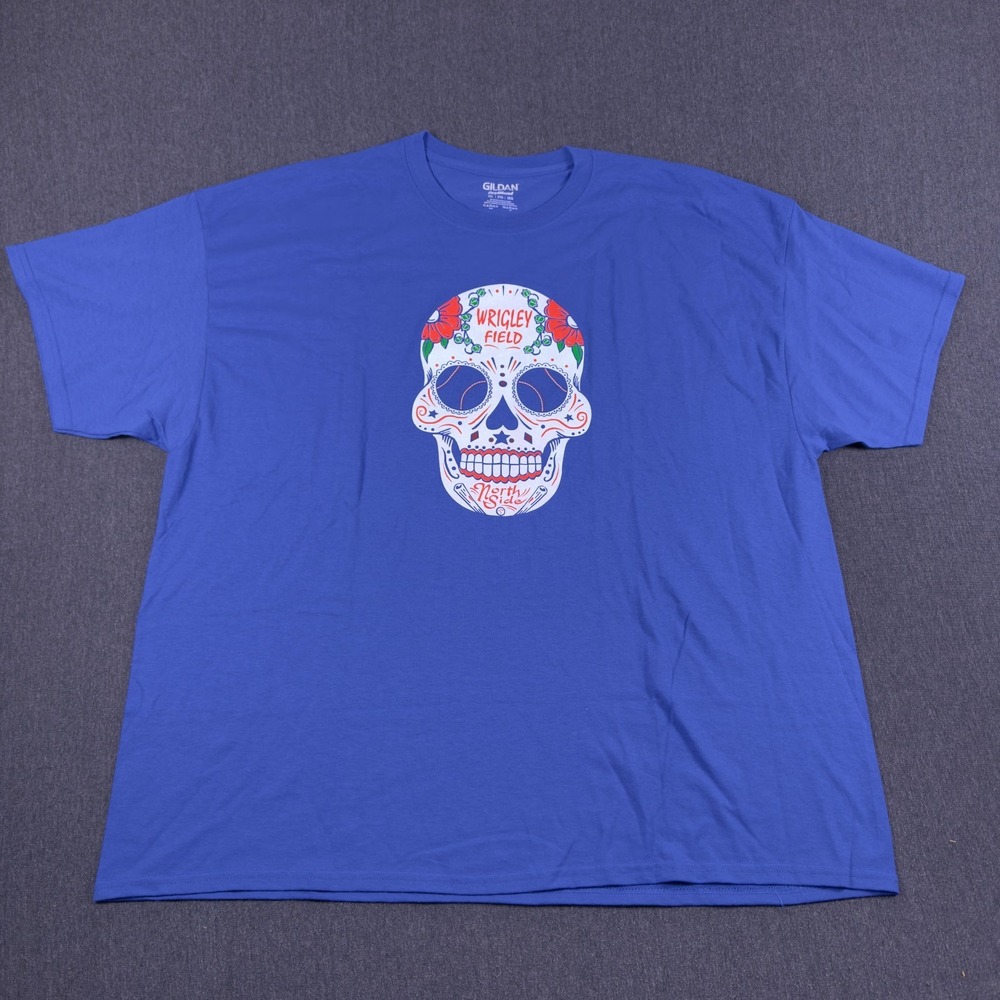Gildan Wrigley Field Mens‎ Blue White Skull Graphic North Side T-Shirt Size 3XL